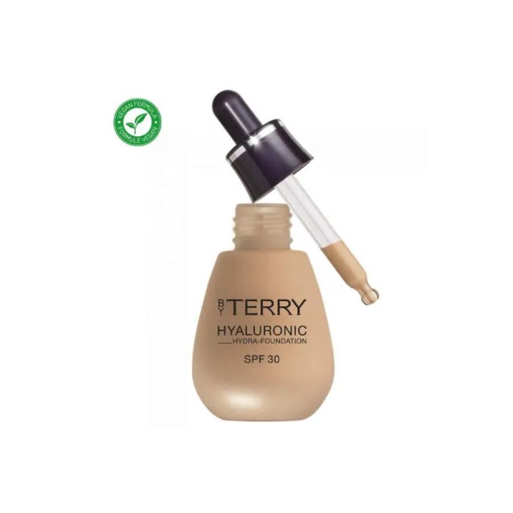 Foundationflesje met pipet. Opschrift: By Terry, Hyaluronic Hydra-Foundation, SPF 30. Vegan-zegel.