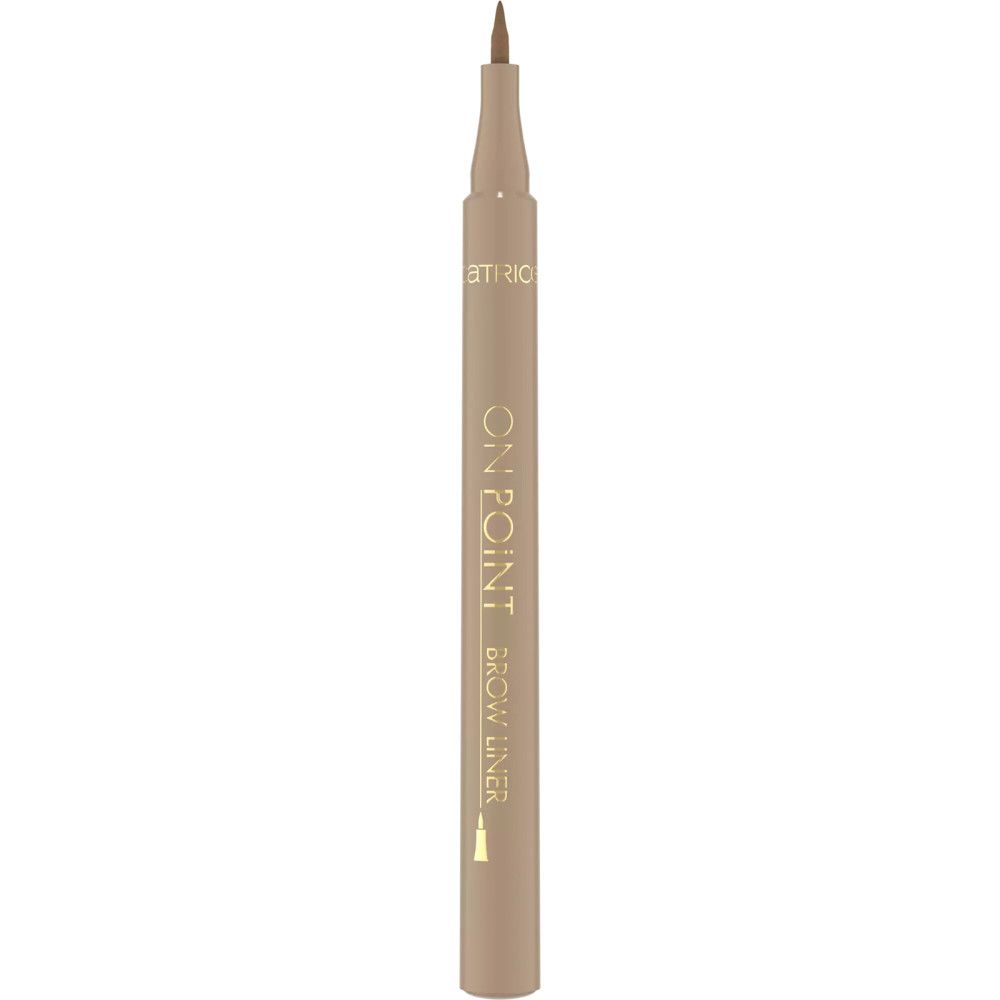 Crayon à sourcils avec pointe feutre. Corps beige, inscription dorée: ON POINT BROW LINER.
