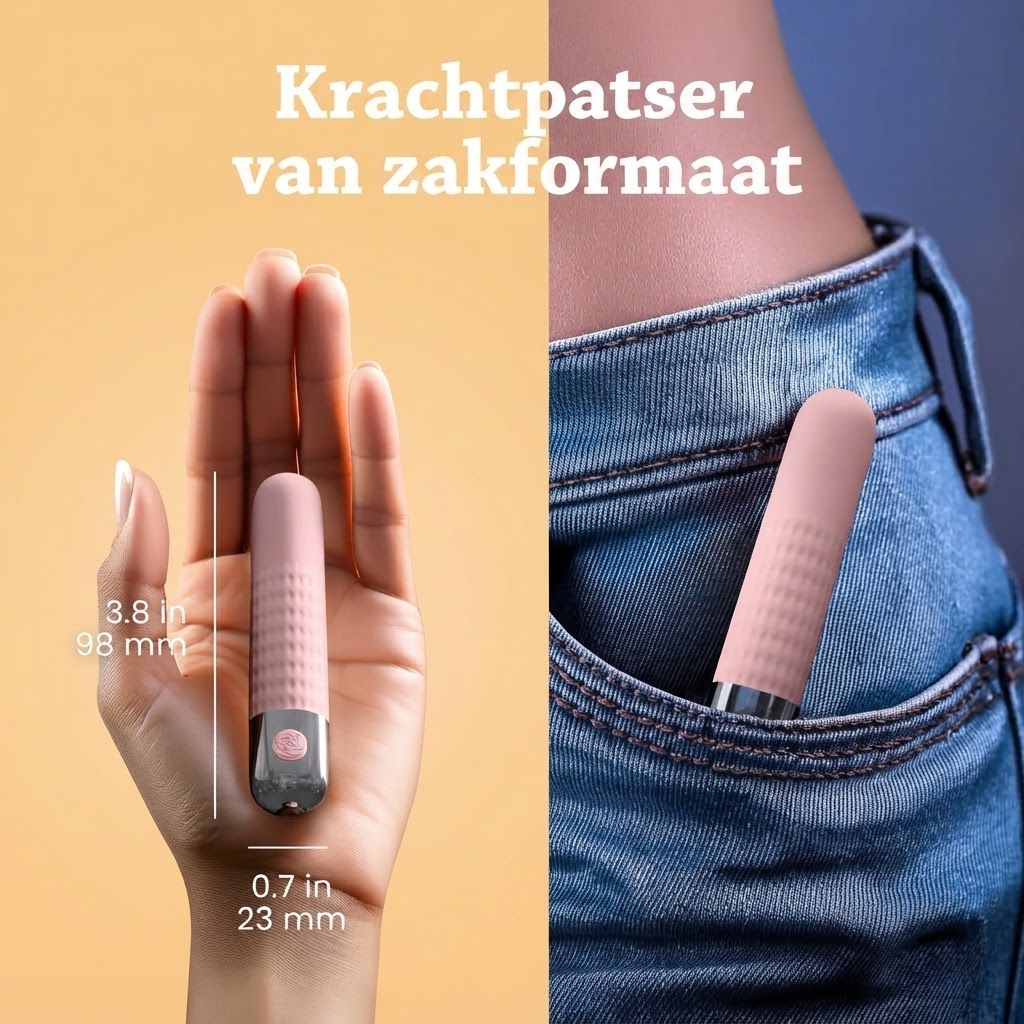 Roze zakformaat vibrator, 98 mm lang, 23 mm breed. Past in broekzak.
