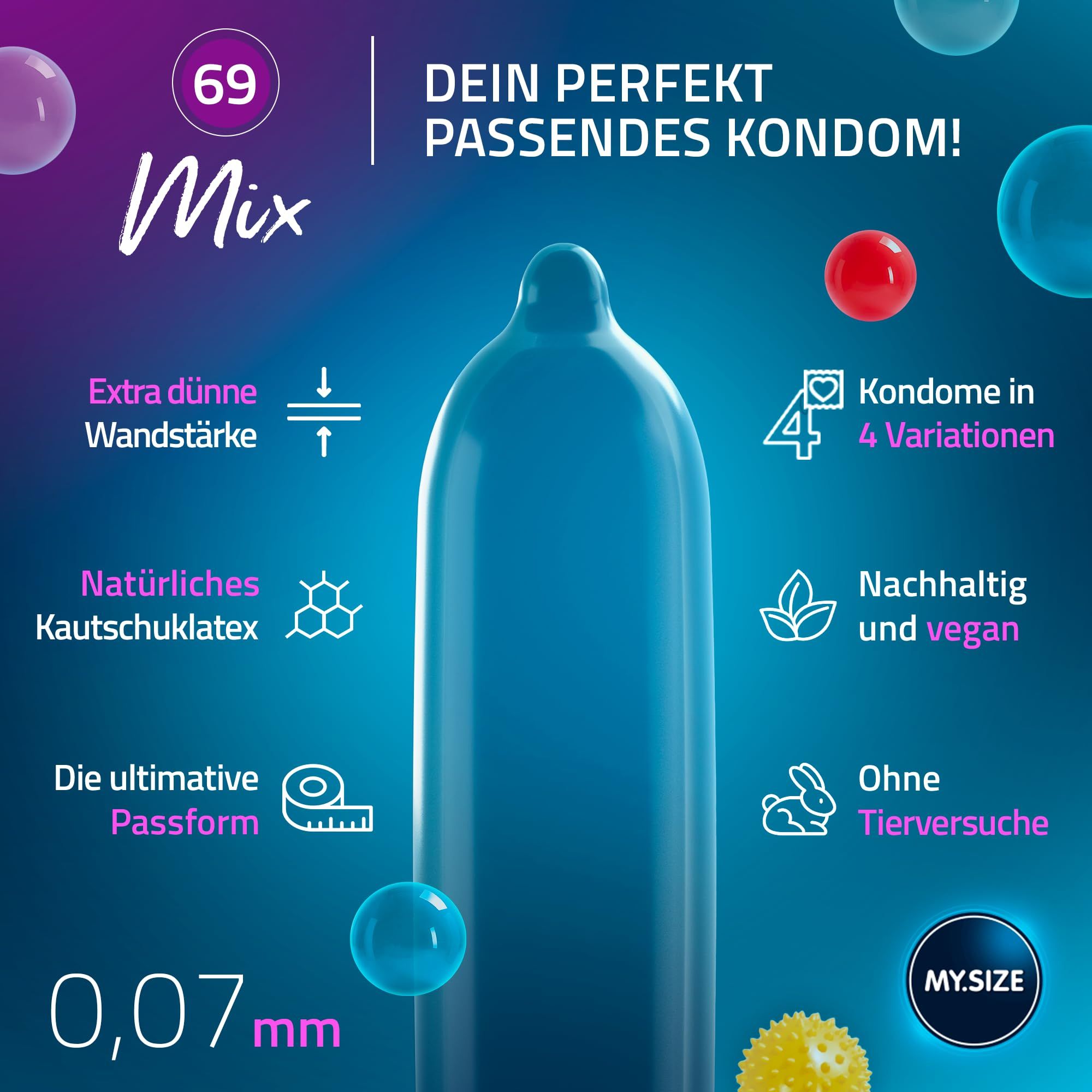 MY.SIZE condooms Mix 69mm. 4 variaties: Classic, Colour, Flavour, Ribbed. FSC gecertificeerd.