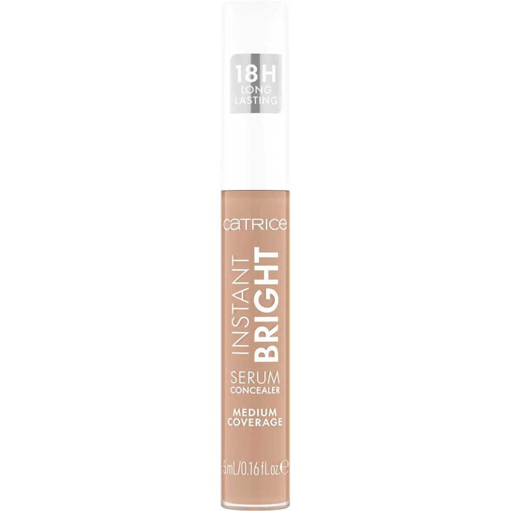 Catrice Sérum-Correcteur Instant Bright. Flacon avec texte: Instant Bright, Serum Concealer, Medium Coverage, 18H Long Lasting.