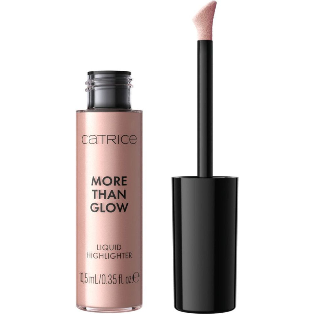 Highlighter liquide avec applicateur. Inscription : Catrice, More Than Glow, Liquid Highlighter.