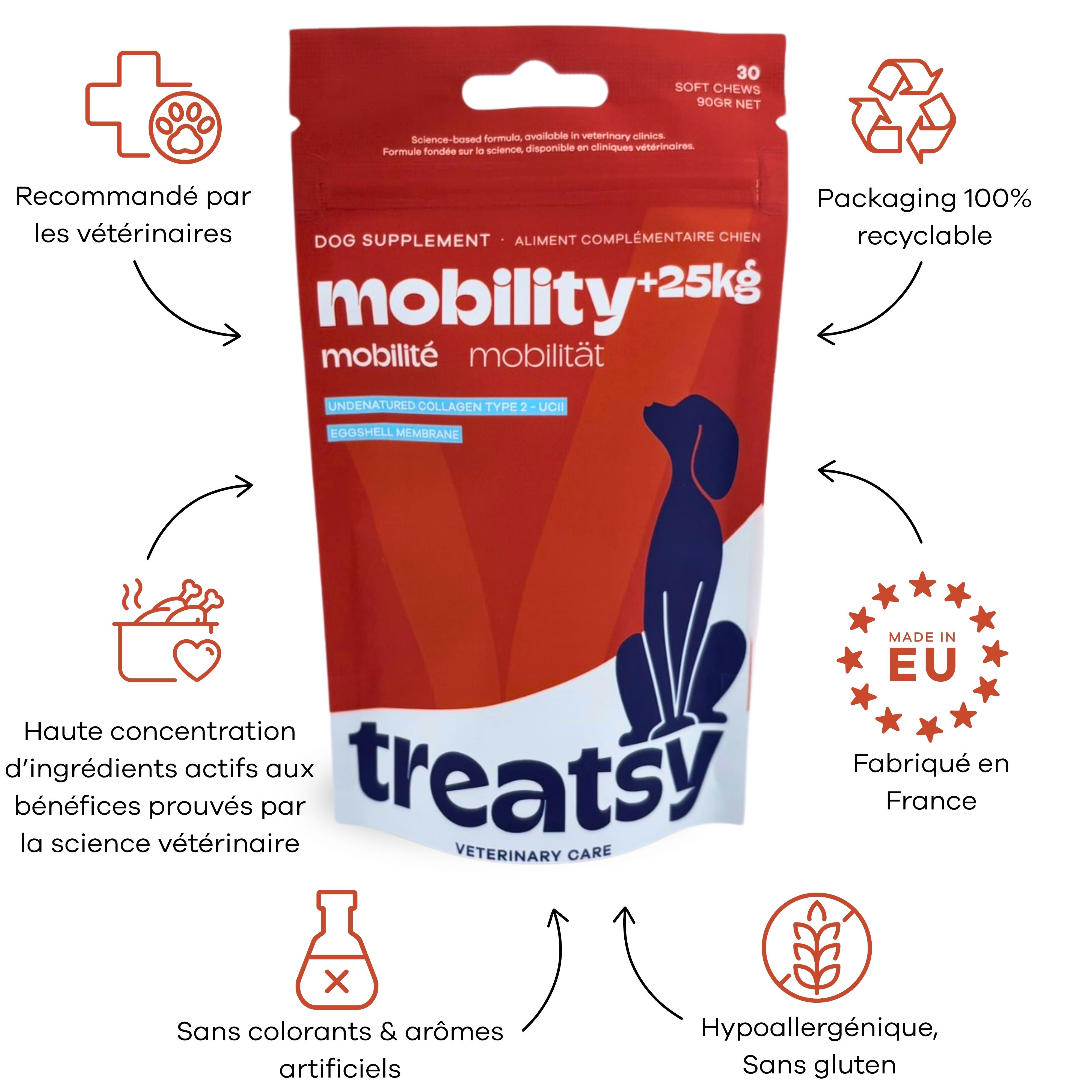 Treatsy Complément Alimentaire – Mobilité pour chiens de grandes tailles (+25kg)