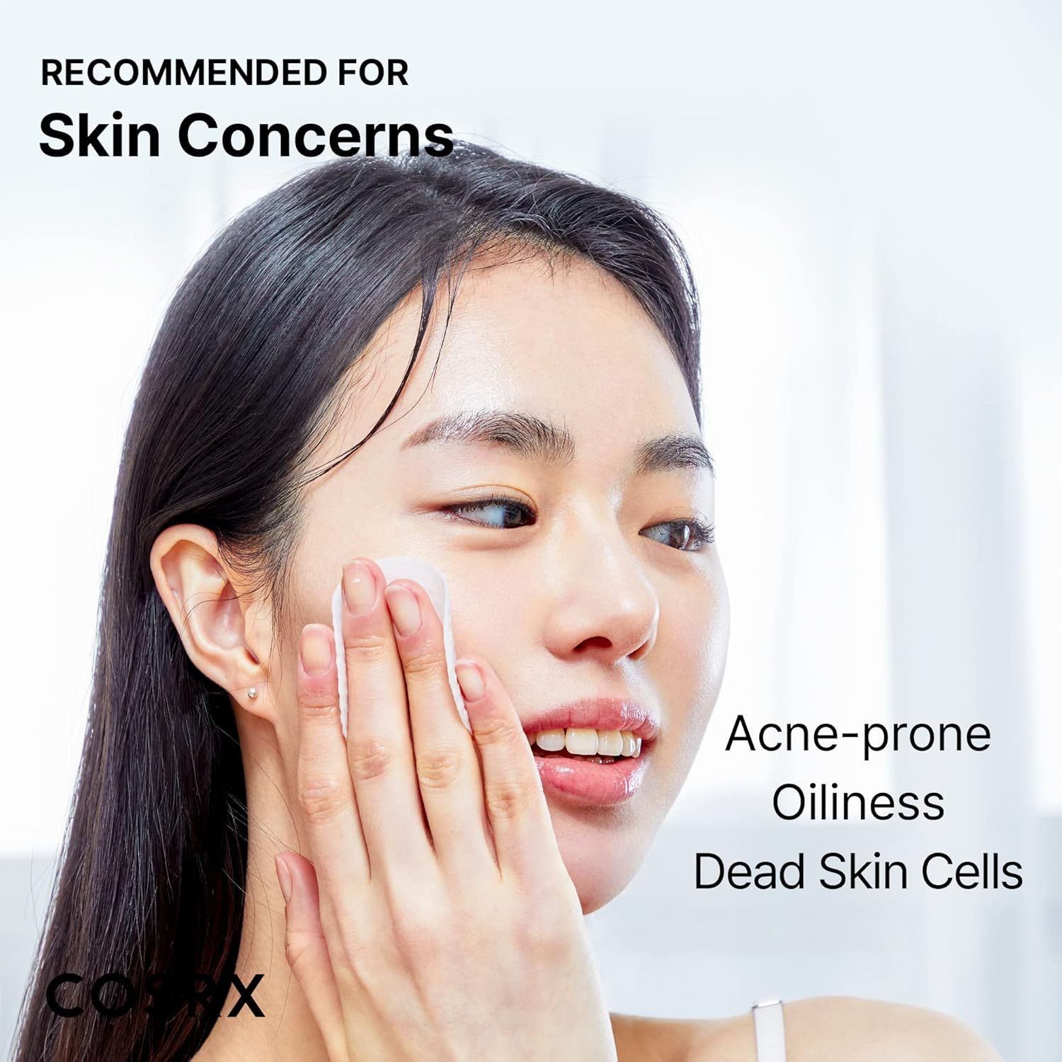 Femme avec problèmes de peau, recommandé pour acné, peau grasse, cellules mortes.