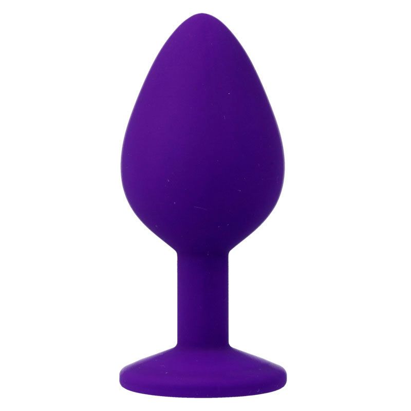 Paarse anale plug met druppelvormige kop en platte flens.