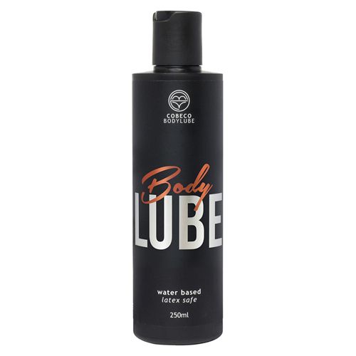 Zwarte fles met Cobeco Bodylube opschrift, 250ml.