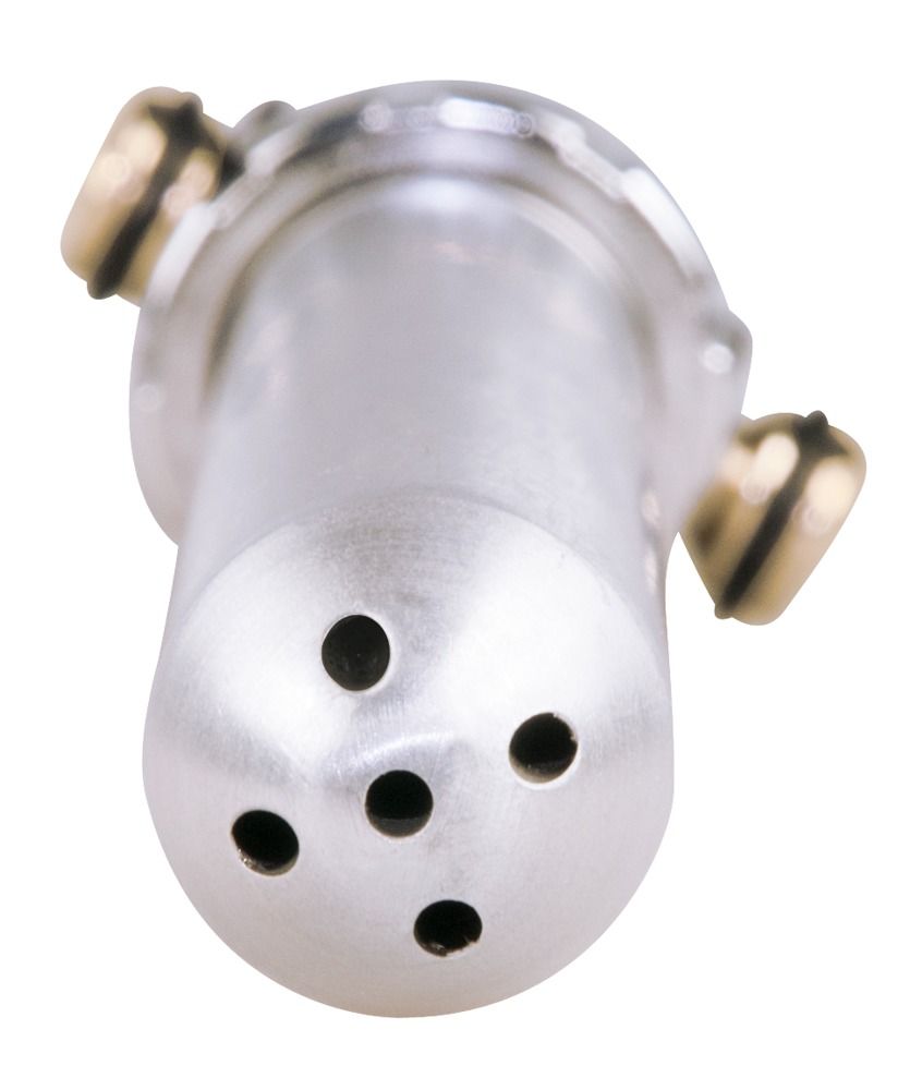 Douche intime en aluminium. Corps cylindrique avec plusieurs buses. Raccords chromés avec détails en laiton.