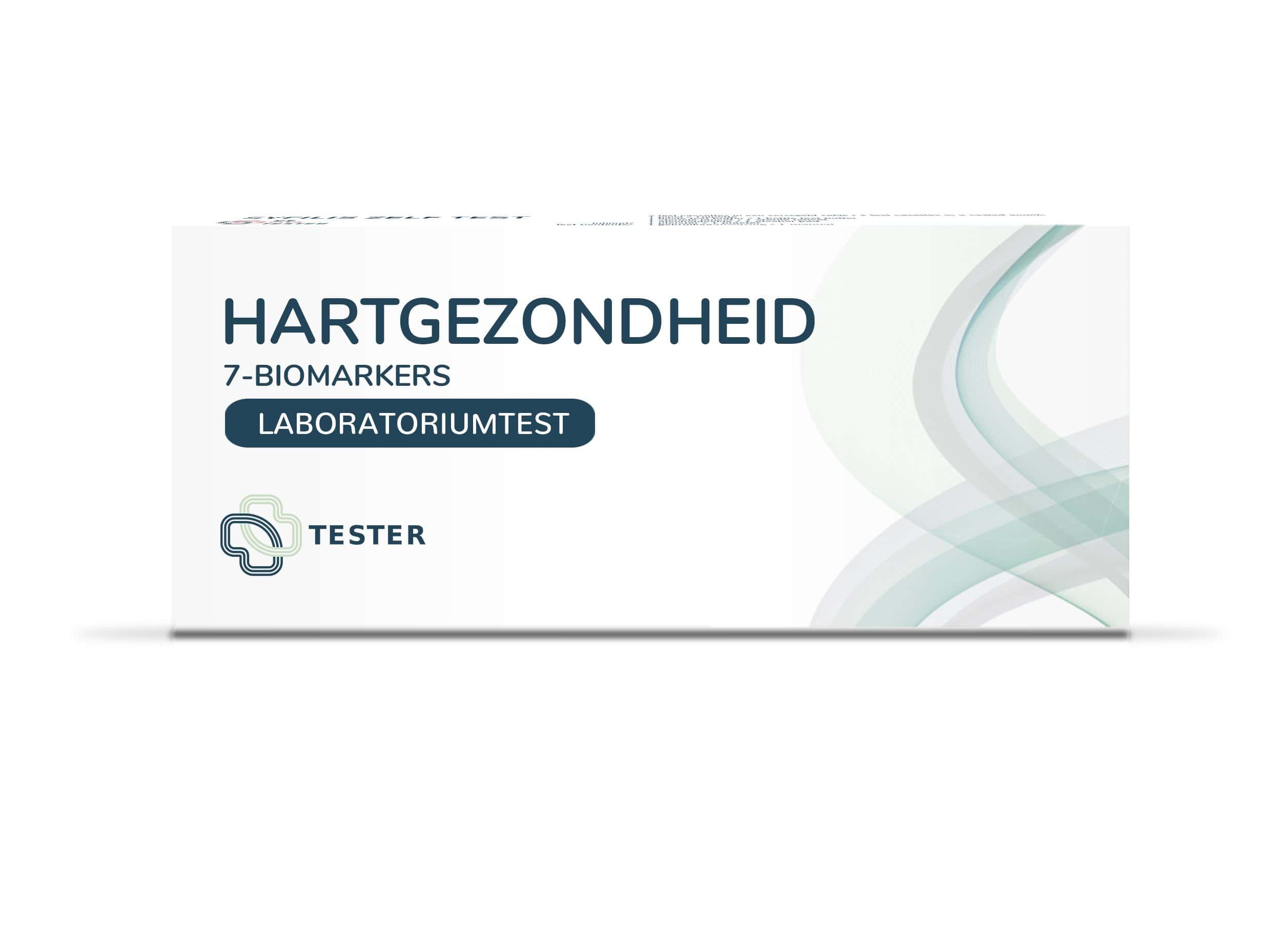 Santé cardiaque 7 biomarqueurs test de laboratoire par Tester. Emballage cartonné avec logo et motif ondulé.