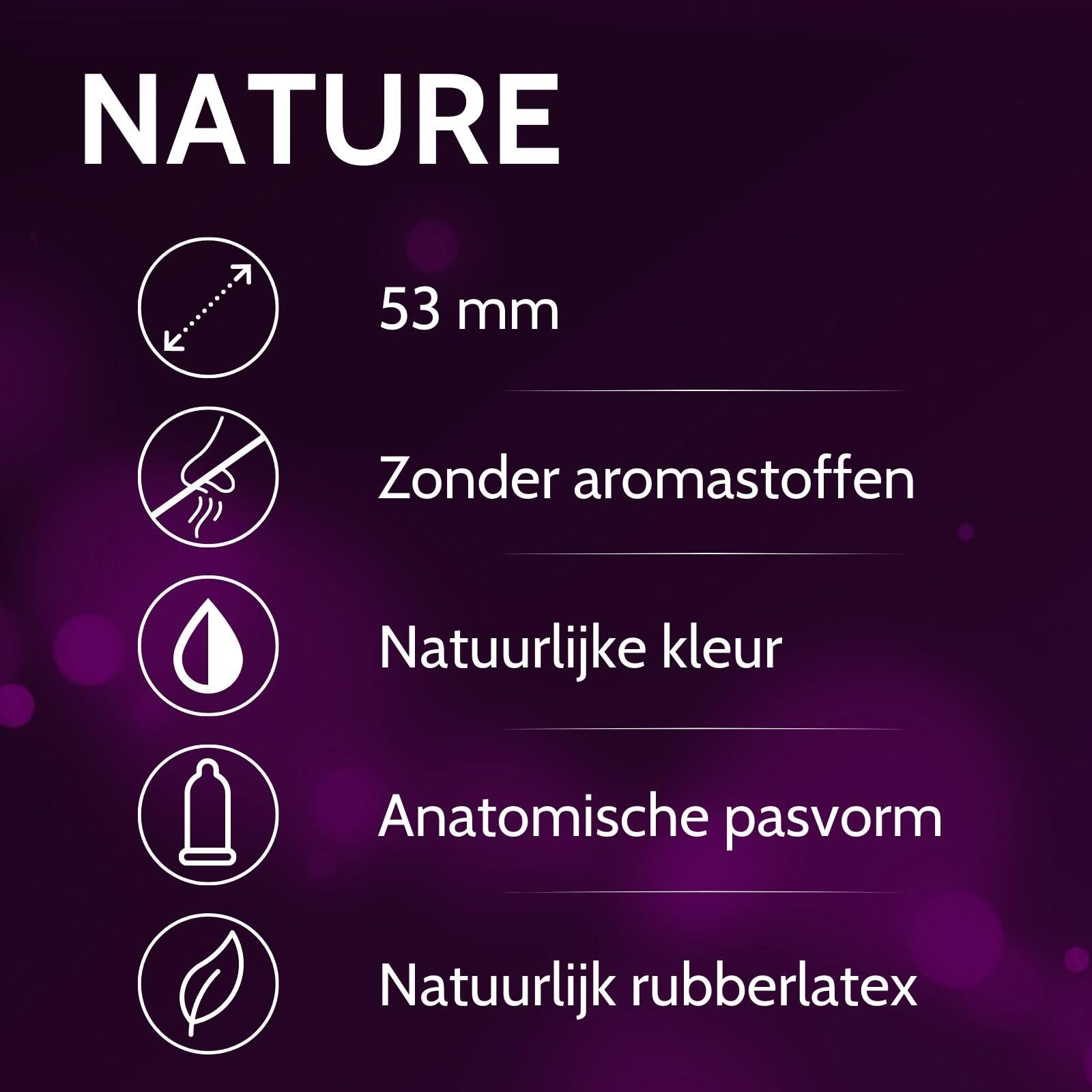 Vibratissimo Nature: 53mm, zonder aroma's, natuurlijke kleur, anatomisch, natuurlijk latex.