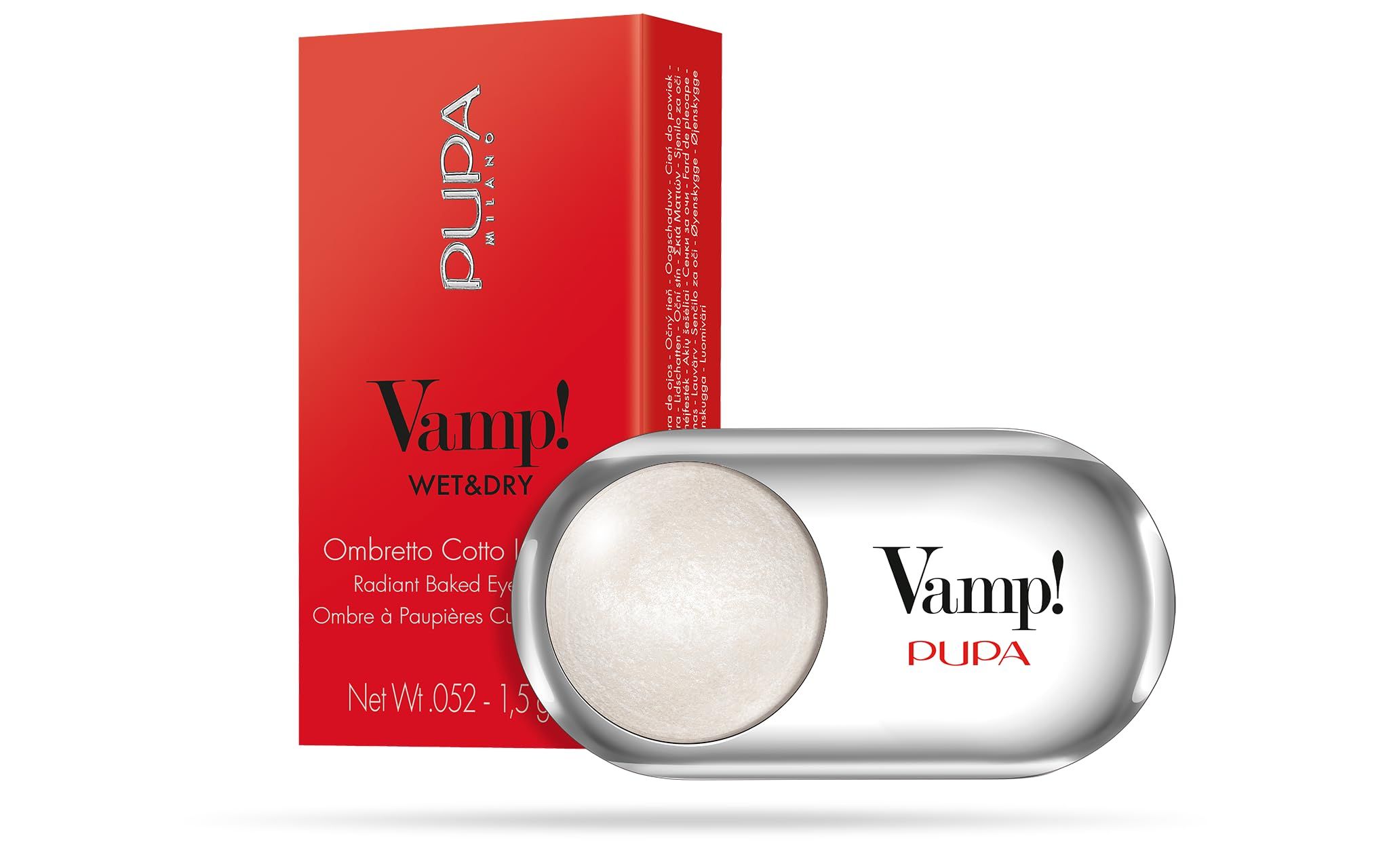 Pupa Vamp! oogschaduw duo in zilveren huls met rode verpakking.
