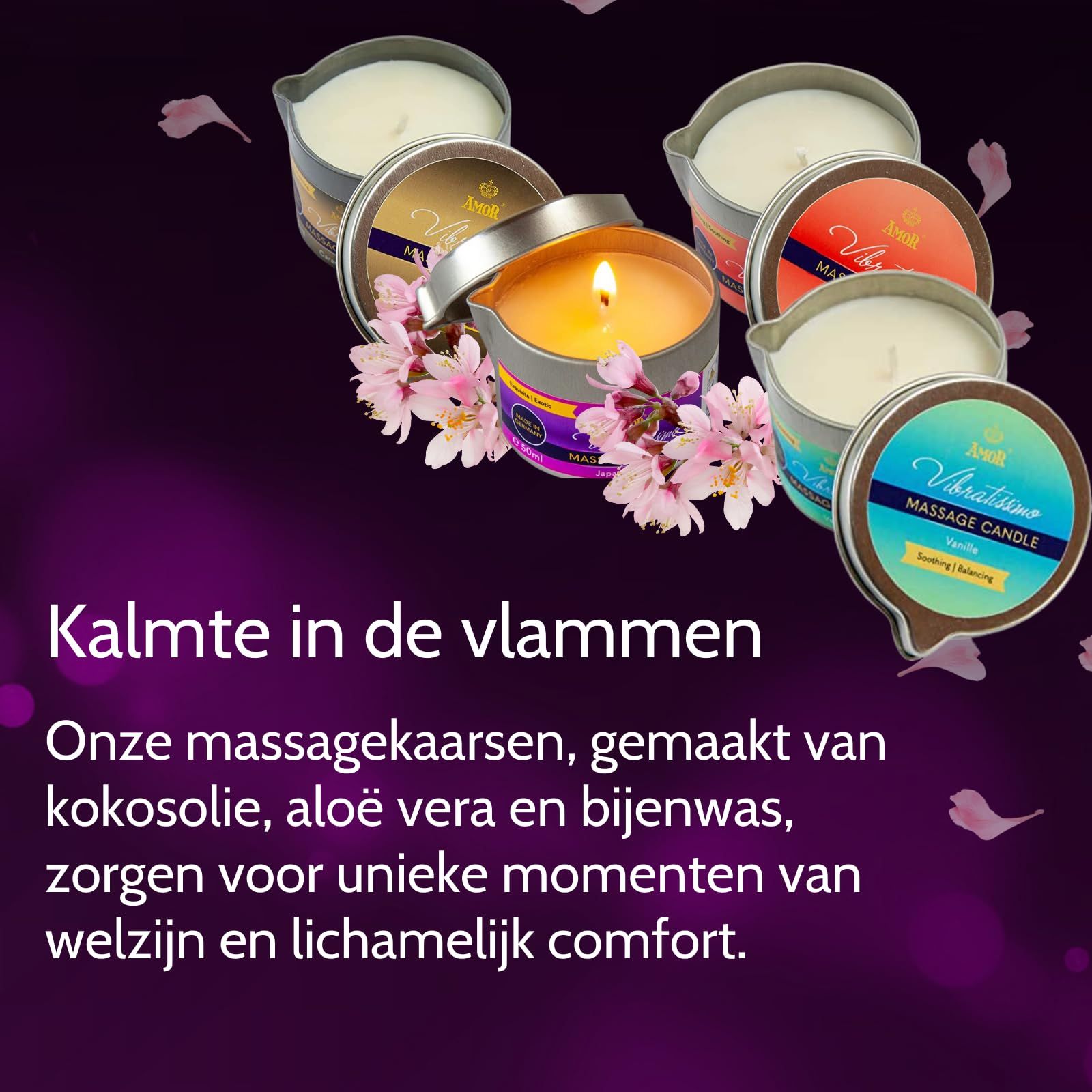 Vibratissimo Massagekaars Vanille in metalen blik, deksel open.