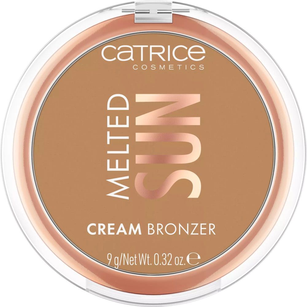 Bronzer crème Catrice rond, marron, dans un emballage transparent. Inscription : Melted Sun, Cream Bronzer.