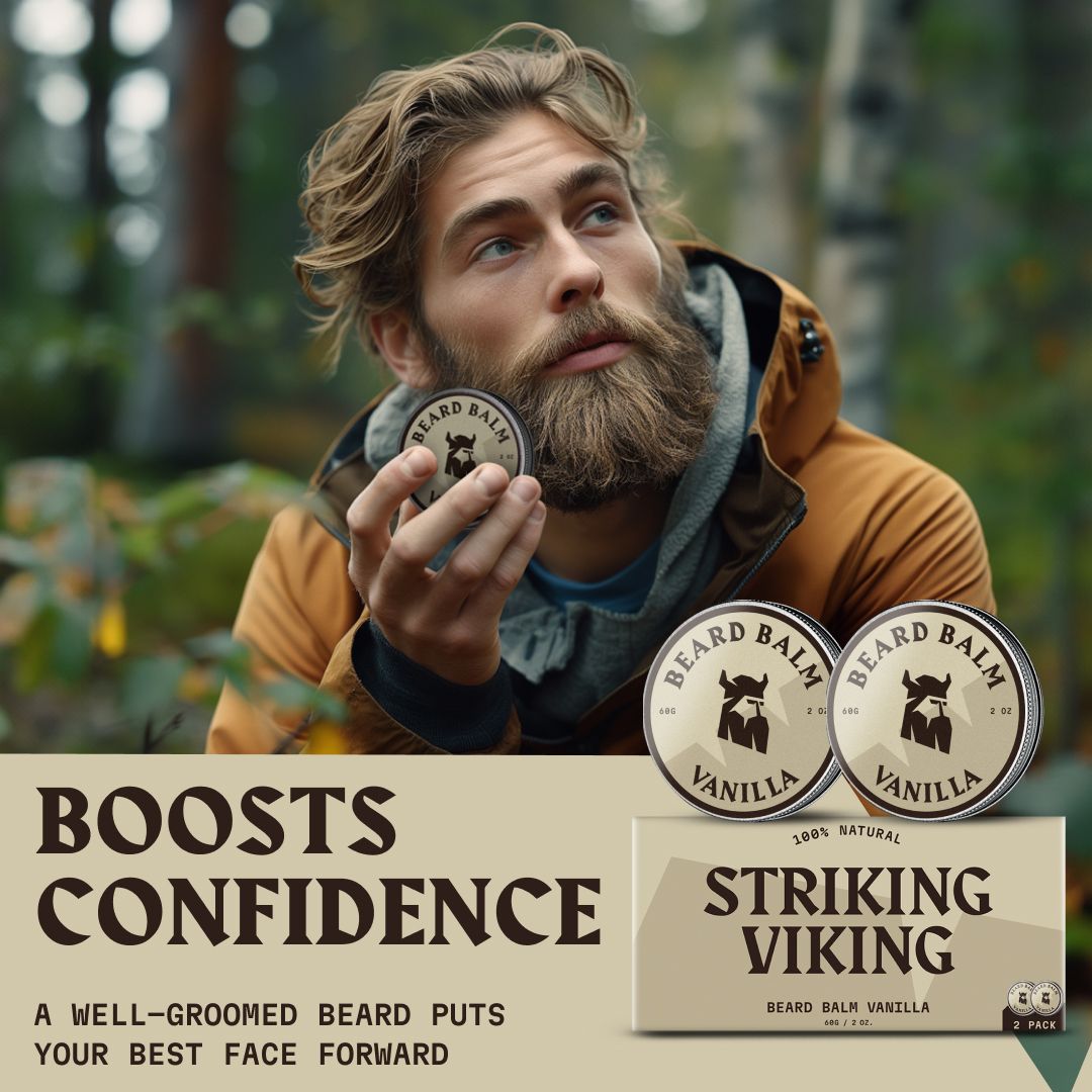 Deux boîtes ouvertes de baume à barbe vanille, 60g.