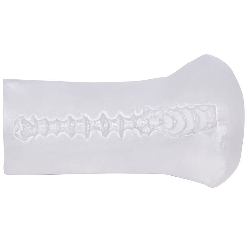 Transparante, getextureerde masturbator met geribbeld binnendesign.