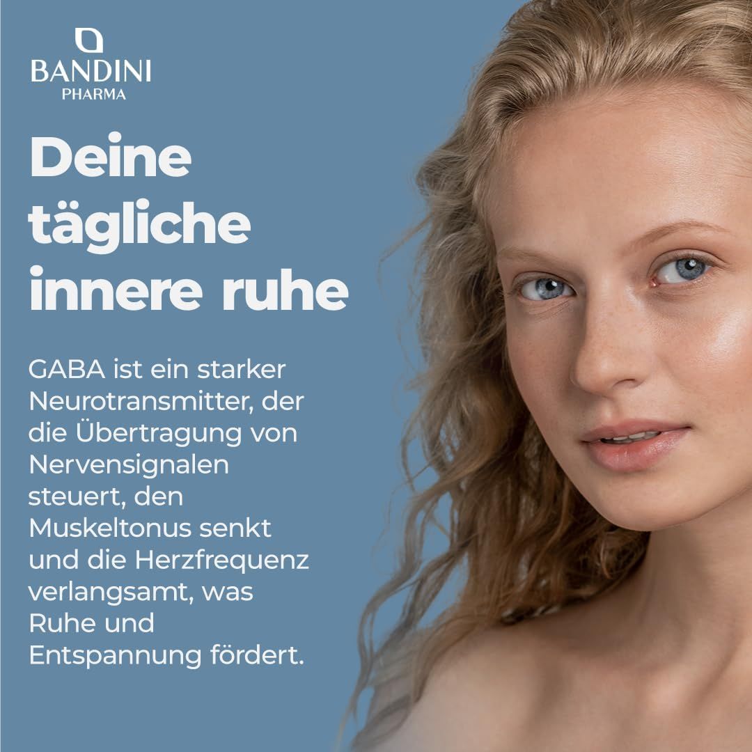 Close-up van een vrouw. Tekst: GABA is een krachtige neurotransmitter die de overdracht van zenuwsignalen regelt.