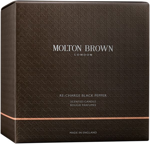 Emballage de la bougie parfumée Molton Brown Re-Charge Black Pepper.