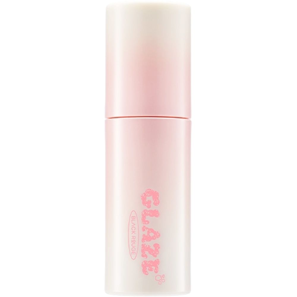 Roze lipgloss tube met witte dop. Opschrift "GLAZE" in roze. Merk BLACK ROUGE.