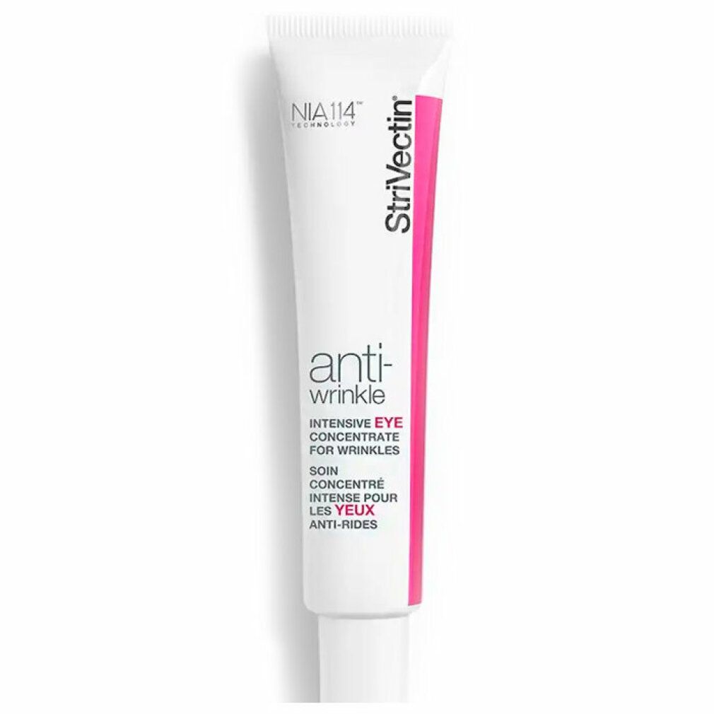Tube blanche avec accents roses. Inscription: StriVectin, Anti-Wrinkle, Intensive Eye Concentrate.