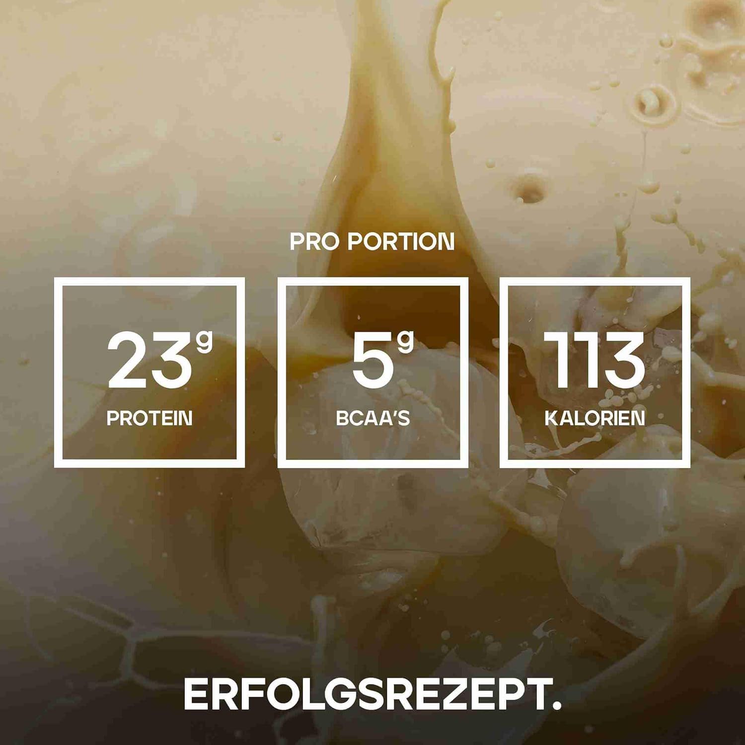 Informations nutritionnelles: 23g protéines, 5g BCAA, 113 calories. Texte: RECETTE DU SUCCÈS.