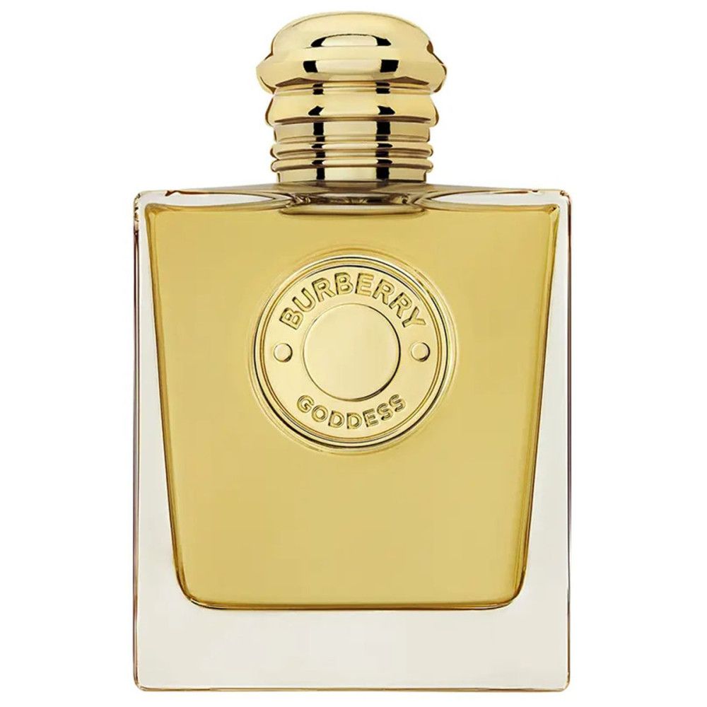 Flacon doré avec bouchon doré. Inscription Burberry Goddess.