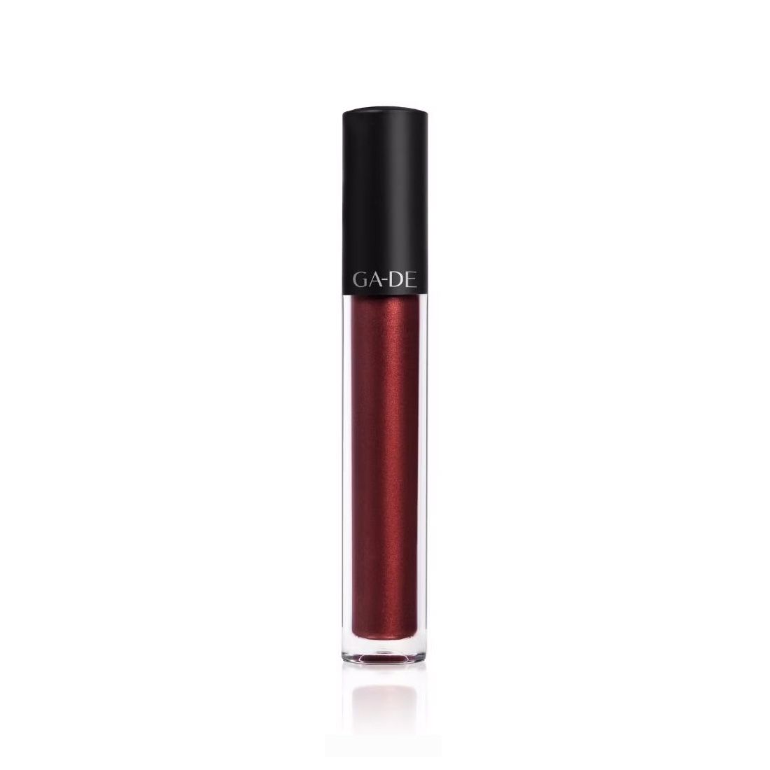 Ga-De Velveteen Matte Lipcolor. Tube de rouge à lèvres rouge avec bouchon noir. Marque GA-DE visible sur le bouchon.