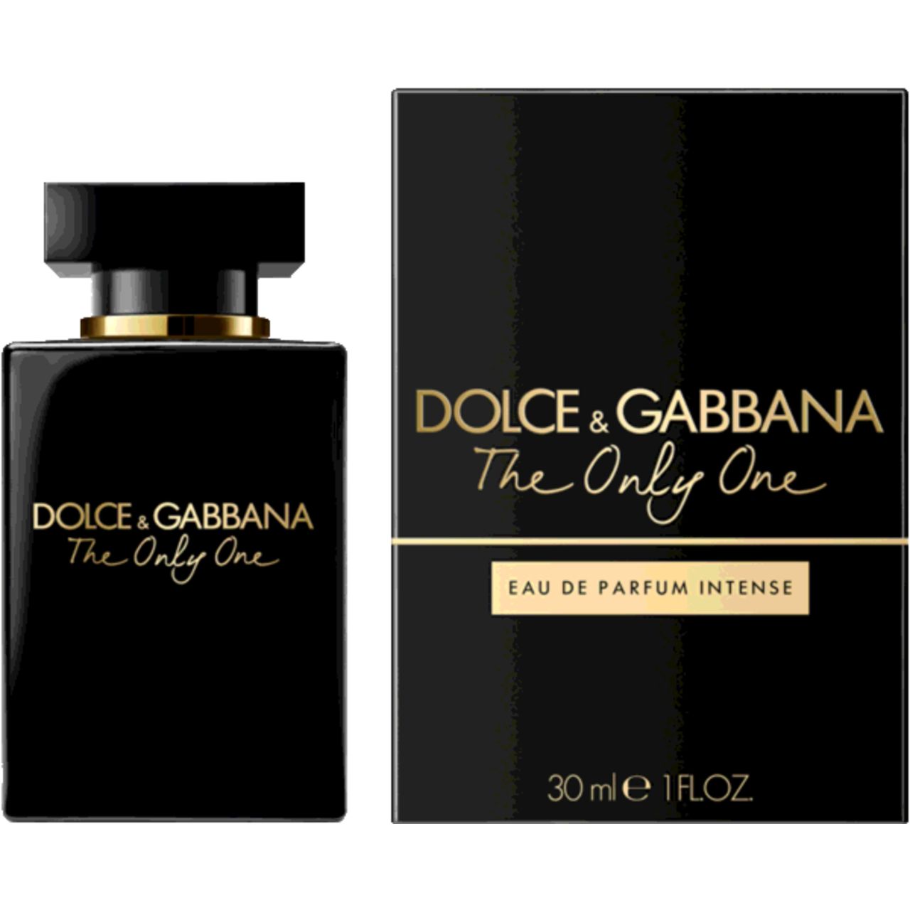 Zwarte fles en doos van Dolce & Gabbana The Only One Intense. Gouden belettering. 30 ml.