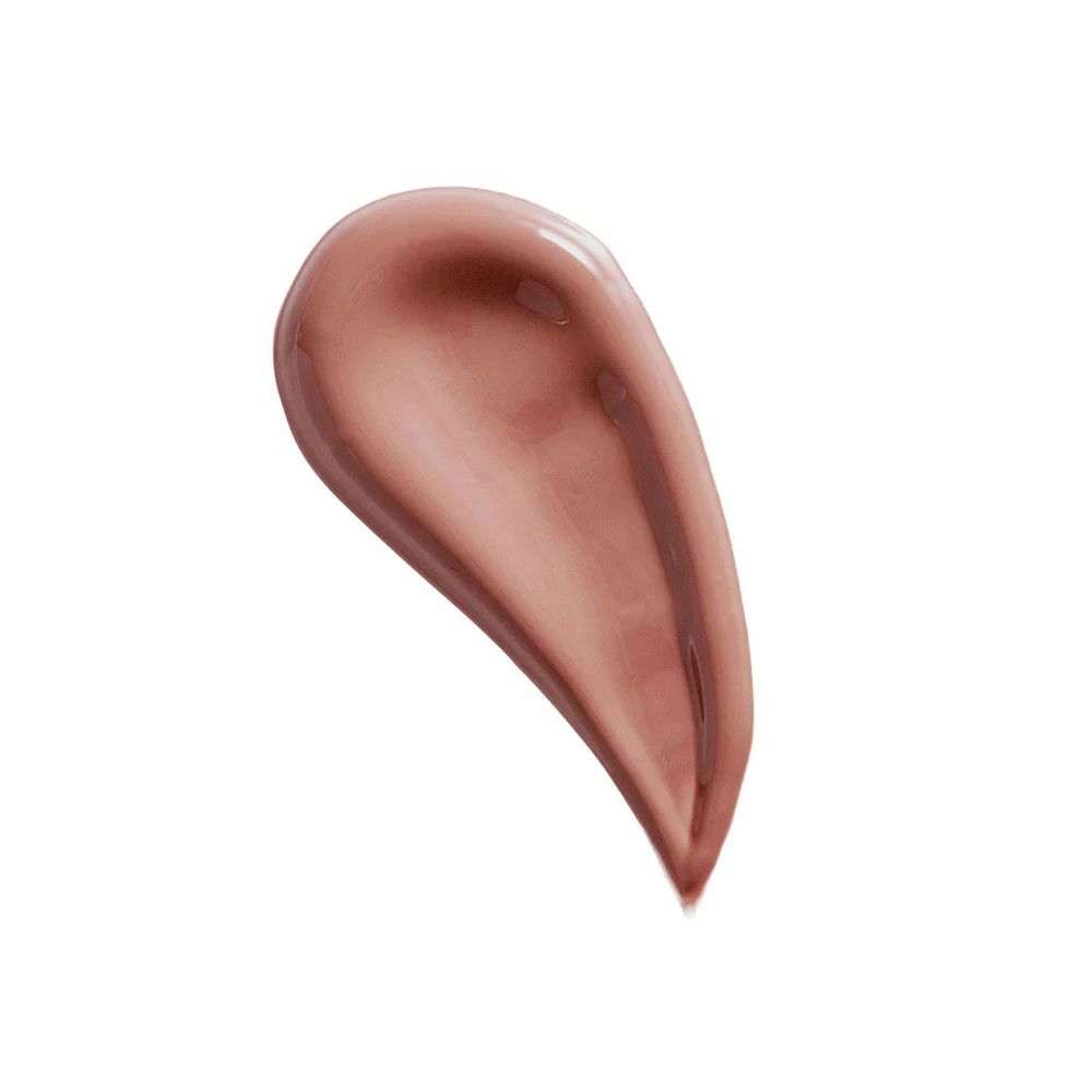 Échantillon de rouge à lèvres brun clair sur fond blanc. En forme de goutte, brillant.