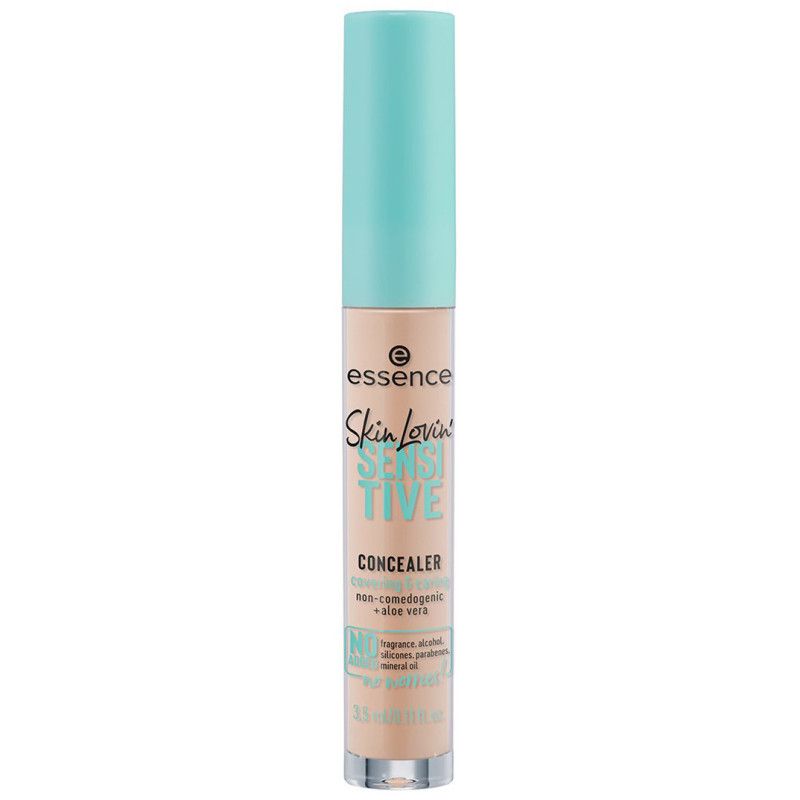 Correcteur Essence Skin Lovin' Sensitive dans un flacon transparent avec un capuchon turquoise.