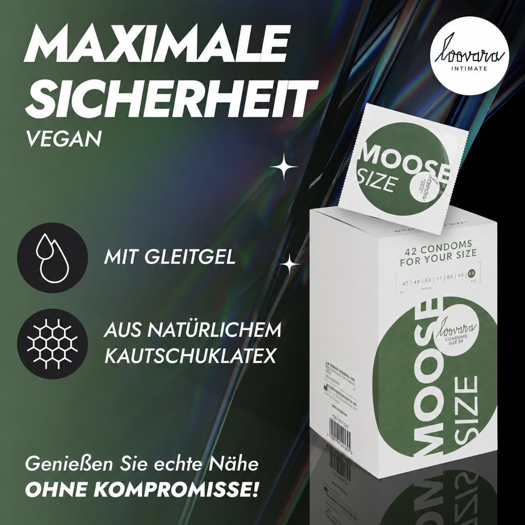 Boîte de 42 préservatifs vegan avec gel lubrifiant. En latex de caoutchouc naturel.