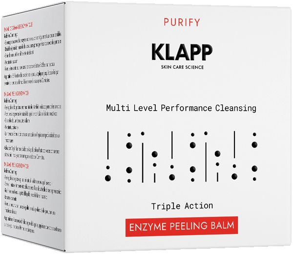 Klapp Multi Level Performance Cleansing Enzyme Peeling Balm. Witte pot met productnaam en beschrijving. Deksel.