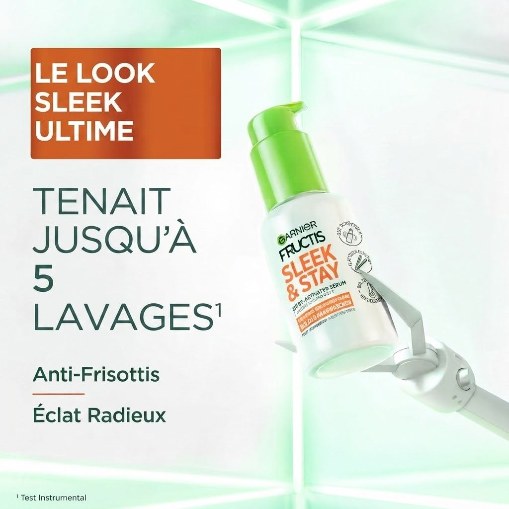 Comparaison de cheveux blonds : à gauche sans produit, à droite avec le sérum Garnier Fructis Sleek & Stay.