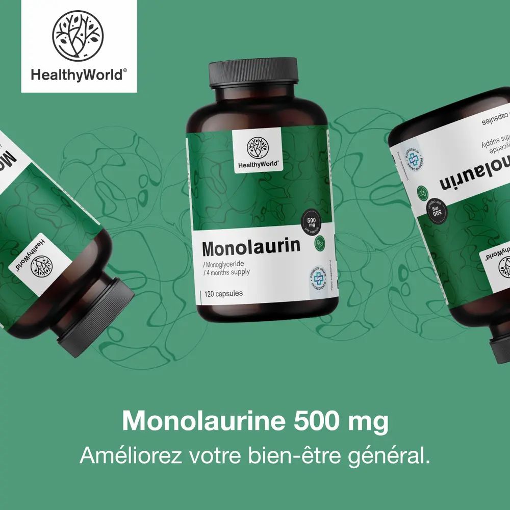 Monolaurine 500 mg, 120 gélules, améliore le bien-être.