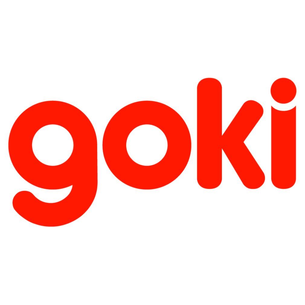 Logo Goki en texte rouge. Le texte est en gras et sans empattement.