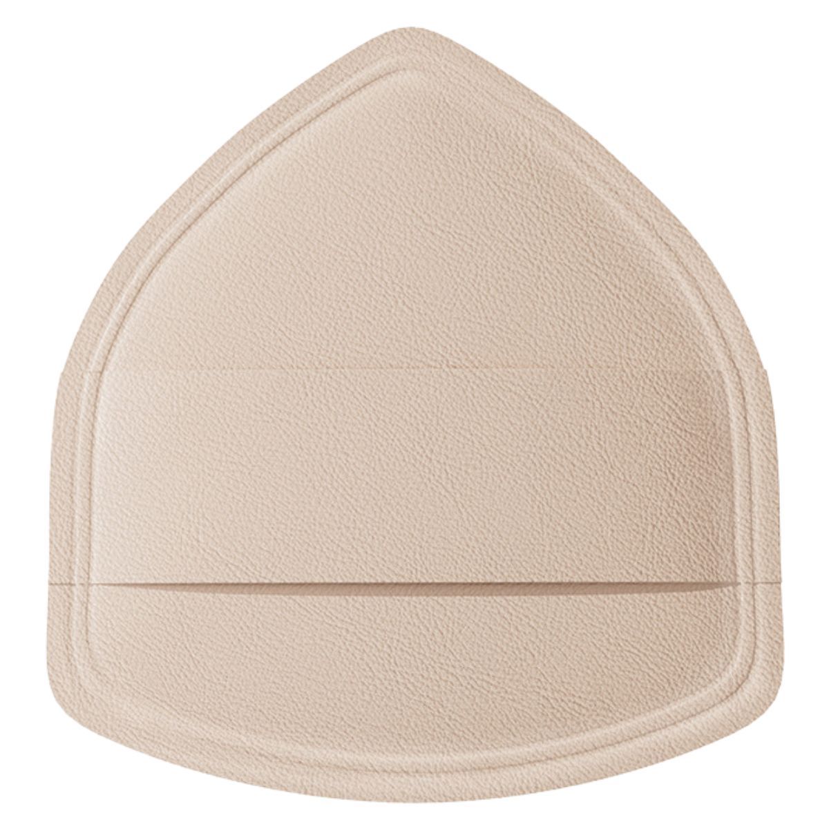 Insert triangulaire beige en similicuir avec détails de couture.