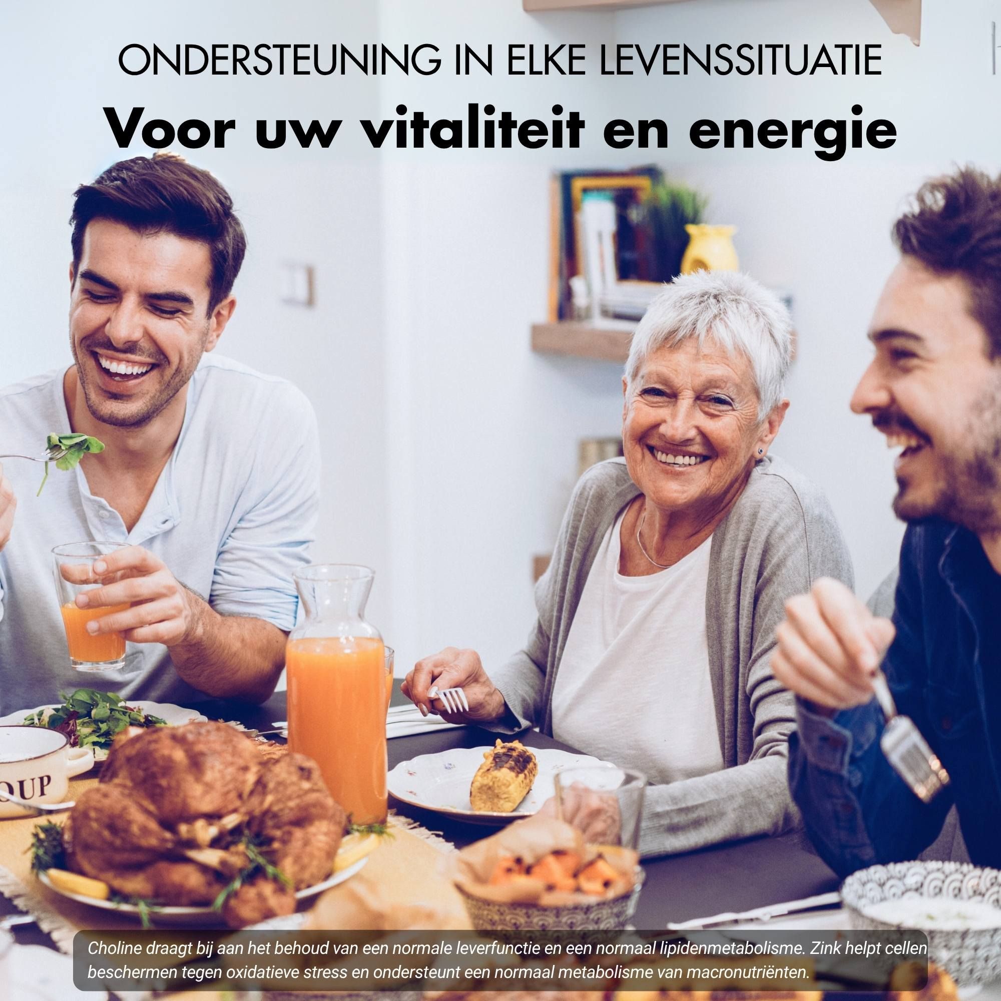 Collage: vrouw op kantoor, man aan het joggen, vrouw aan het eten. Voor meer balans in het dagelijks leven.