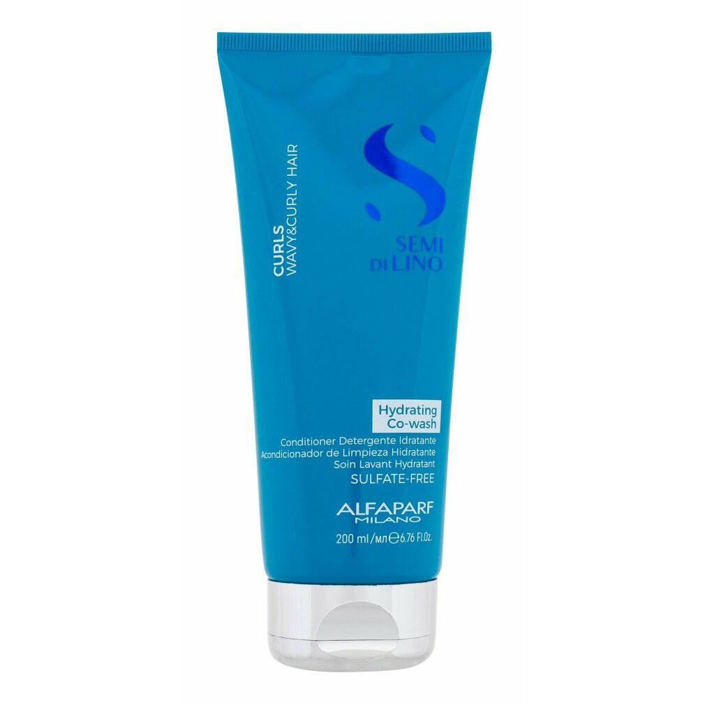 Blauwe tube ALFAAPARF MILANO SEMI DI LINO CURLY HAIR Hydrating Co-wash, 200ml, sulfaatvrij.