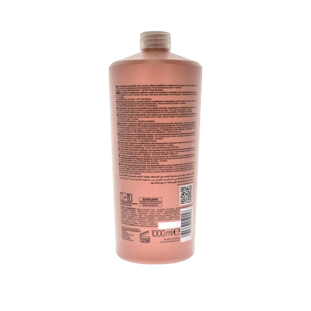 Flacon rose avec texte. 1000ml. Code QR et code-barres. Col avec bouchon à vis. Vue arrière.