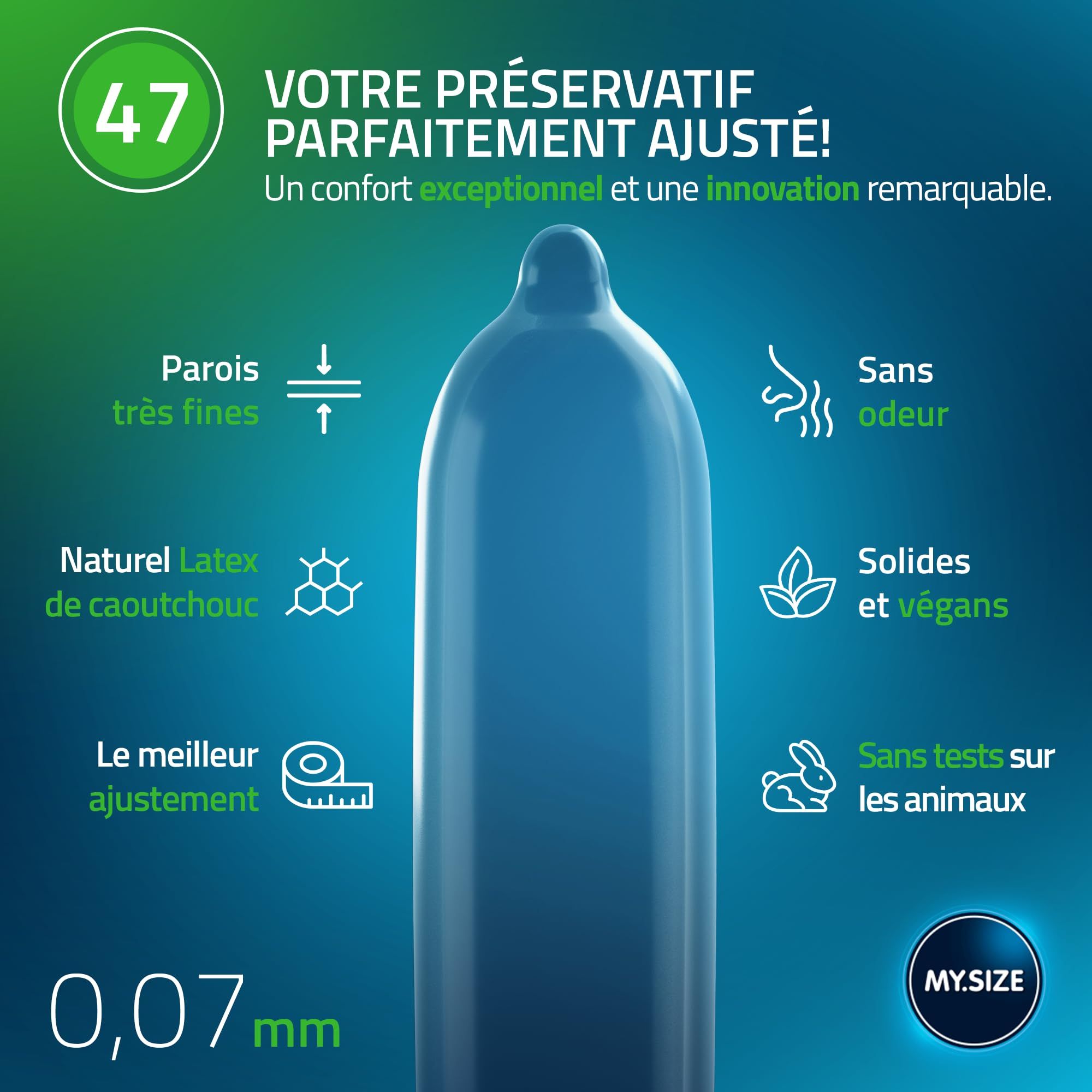 Boîte de 36 préservatifs MY.SIZE, taille 47 mm.