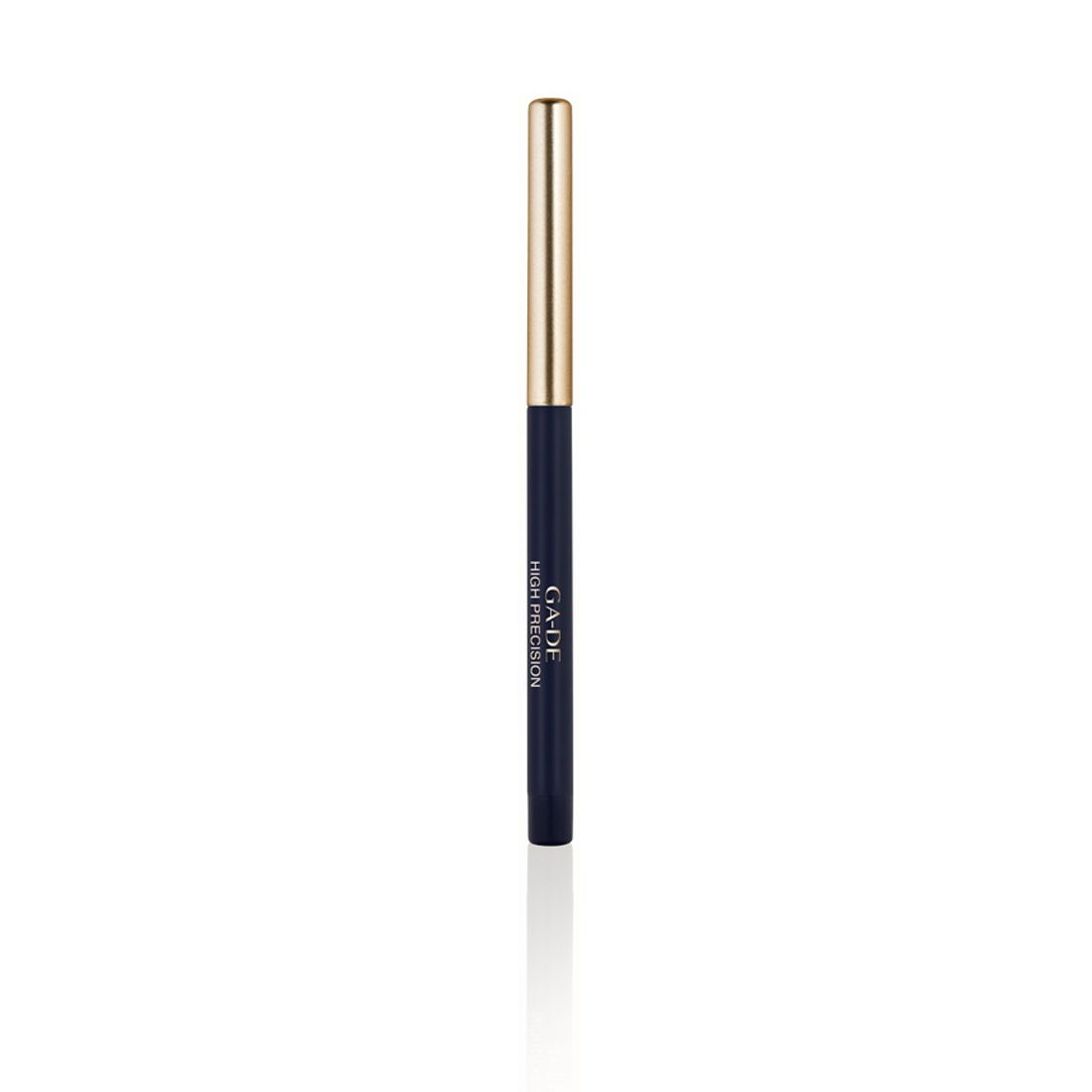 Eyeliner bleu foncé avec capuchon doré. Inscription: GA-DE HIGH PRECISION.