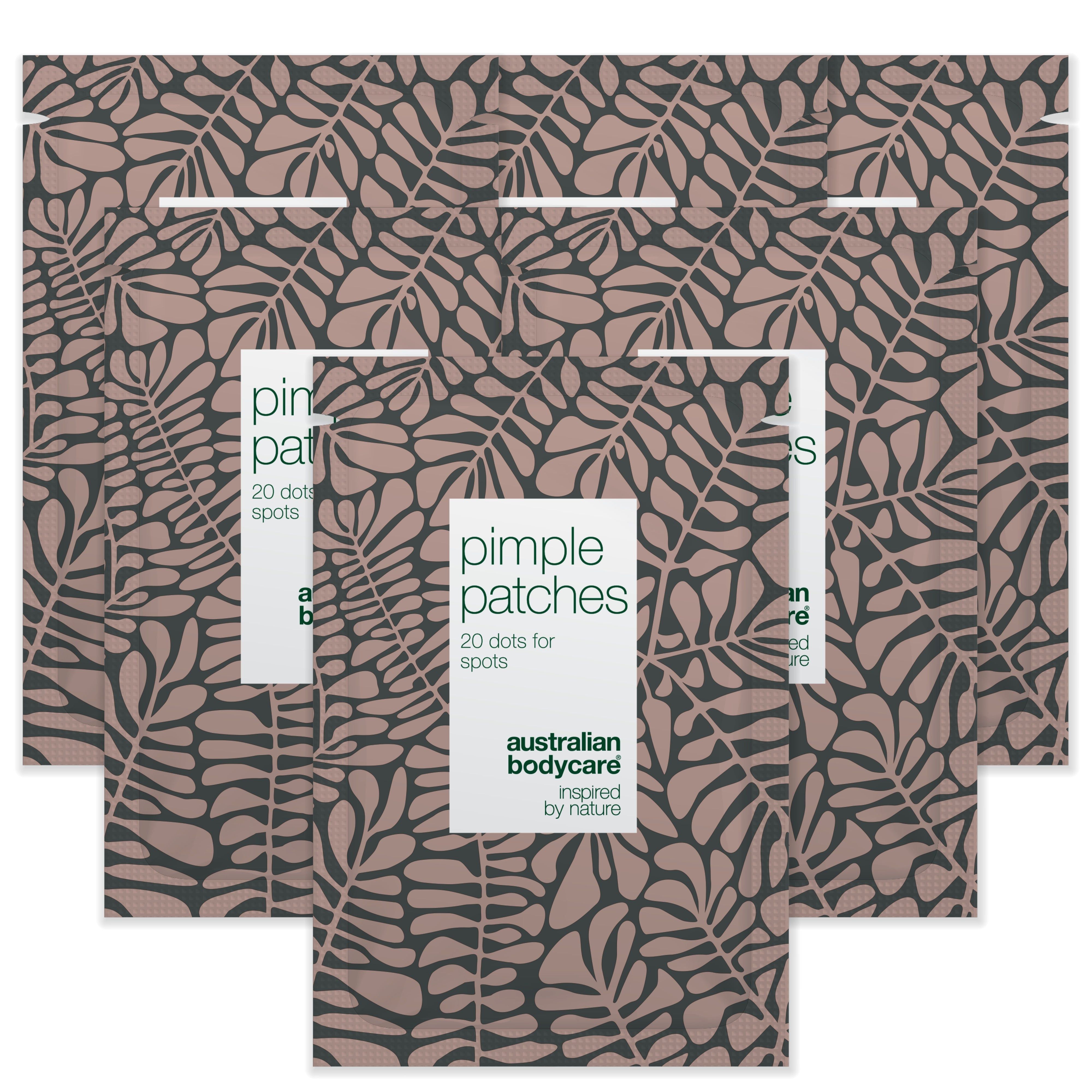 Plusieurs paquets de patchs anti-boutons. Chaque paquet contient 20 patchs. Marque: Australian Bodycare, Pimple Patches.