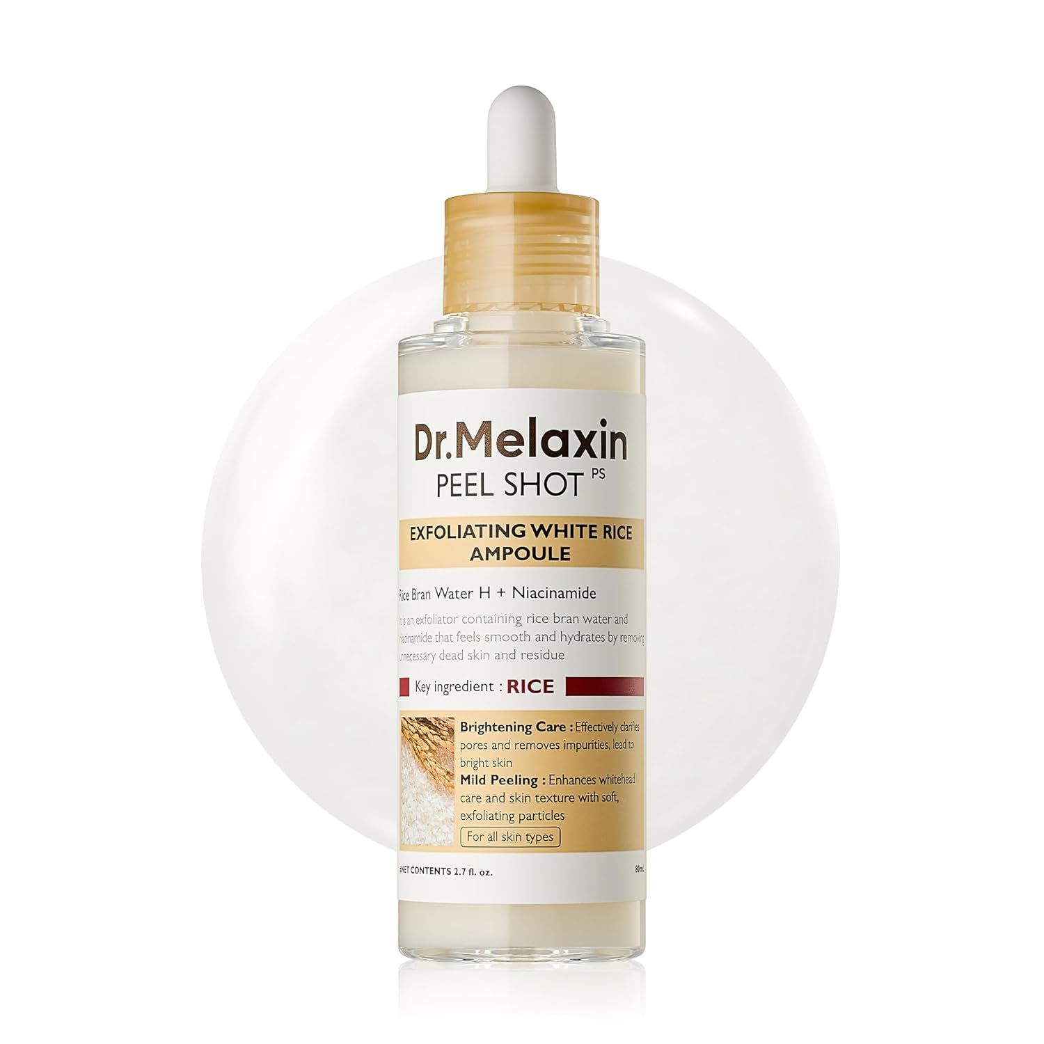Dr.Melaxin Peel Shot Exfoliating White Rice Ampoule avec pipette.
