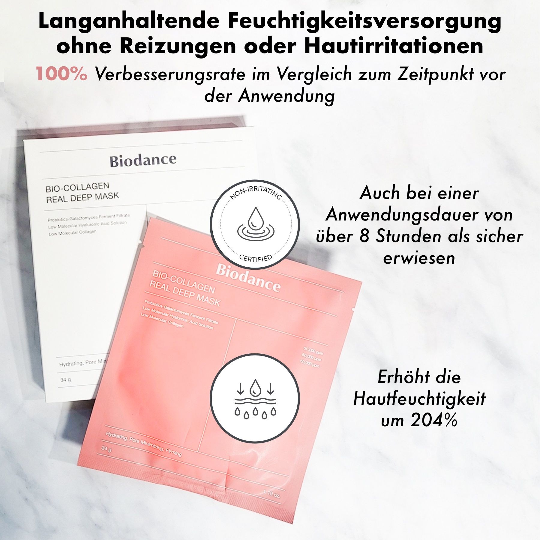 Deux paquets de masque Biodance Bio-Collagen Real Deep Mask, un rose, un blanc.