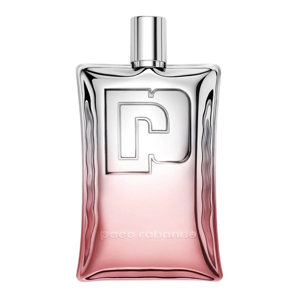 Paco Rabanne Blossom Me Parfum Unisexe flacon. Transparante flacon met zilveren "P"-logo en roze kleurverloop.