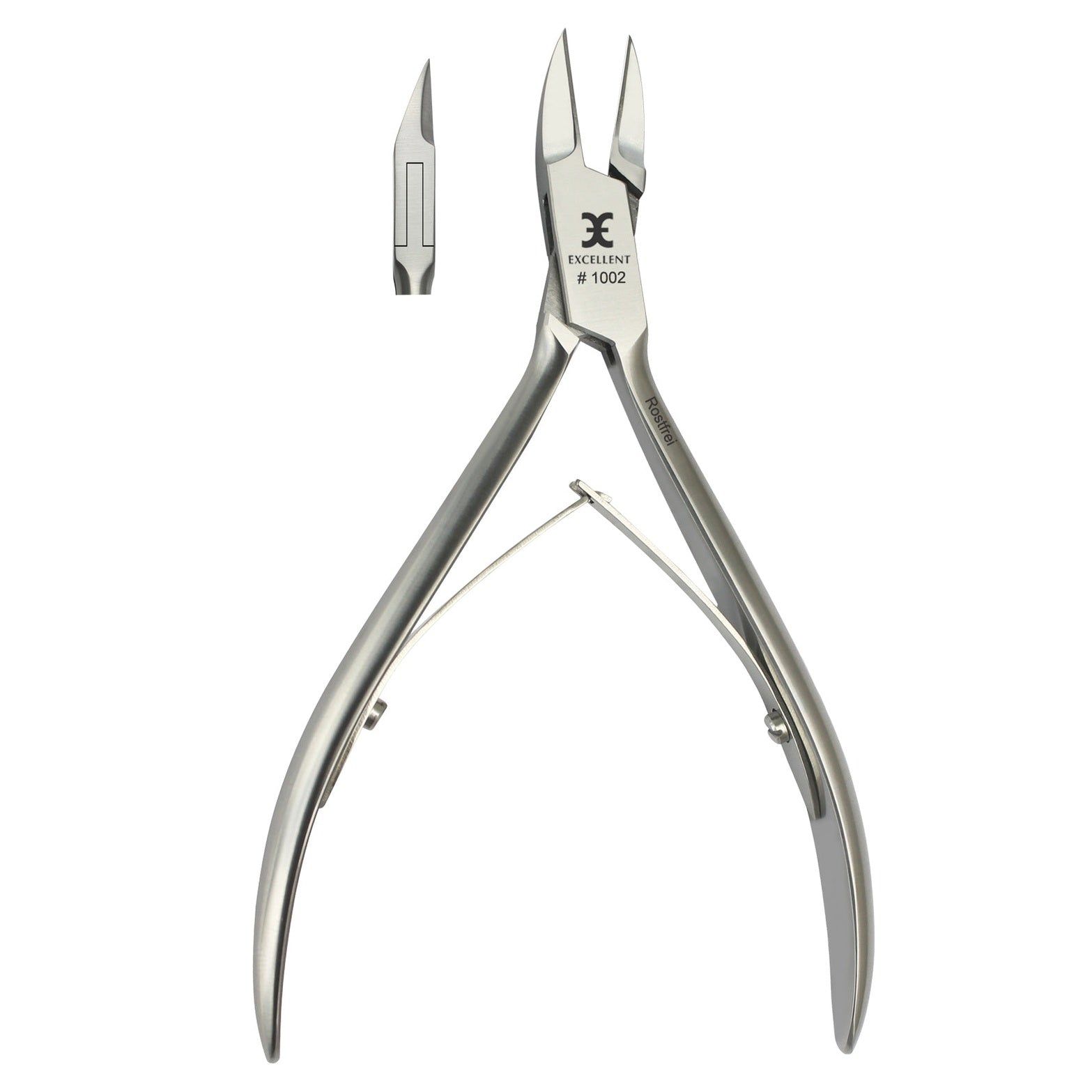 Metalen nageltang. Met rechte snede en handgrepen. Merk Excellent, model #1002. Extra mesje.