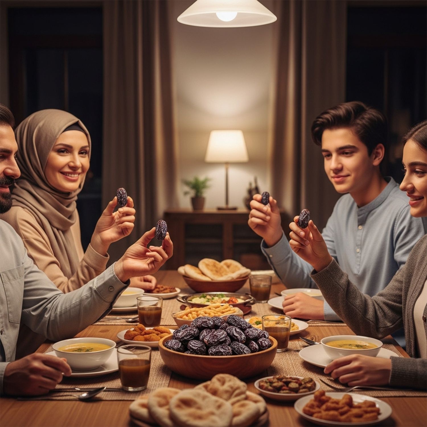 Une famille mange des dattes Medjool lors d'un dîner.