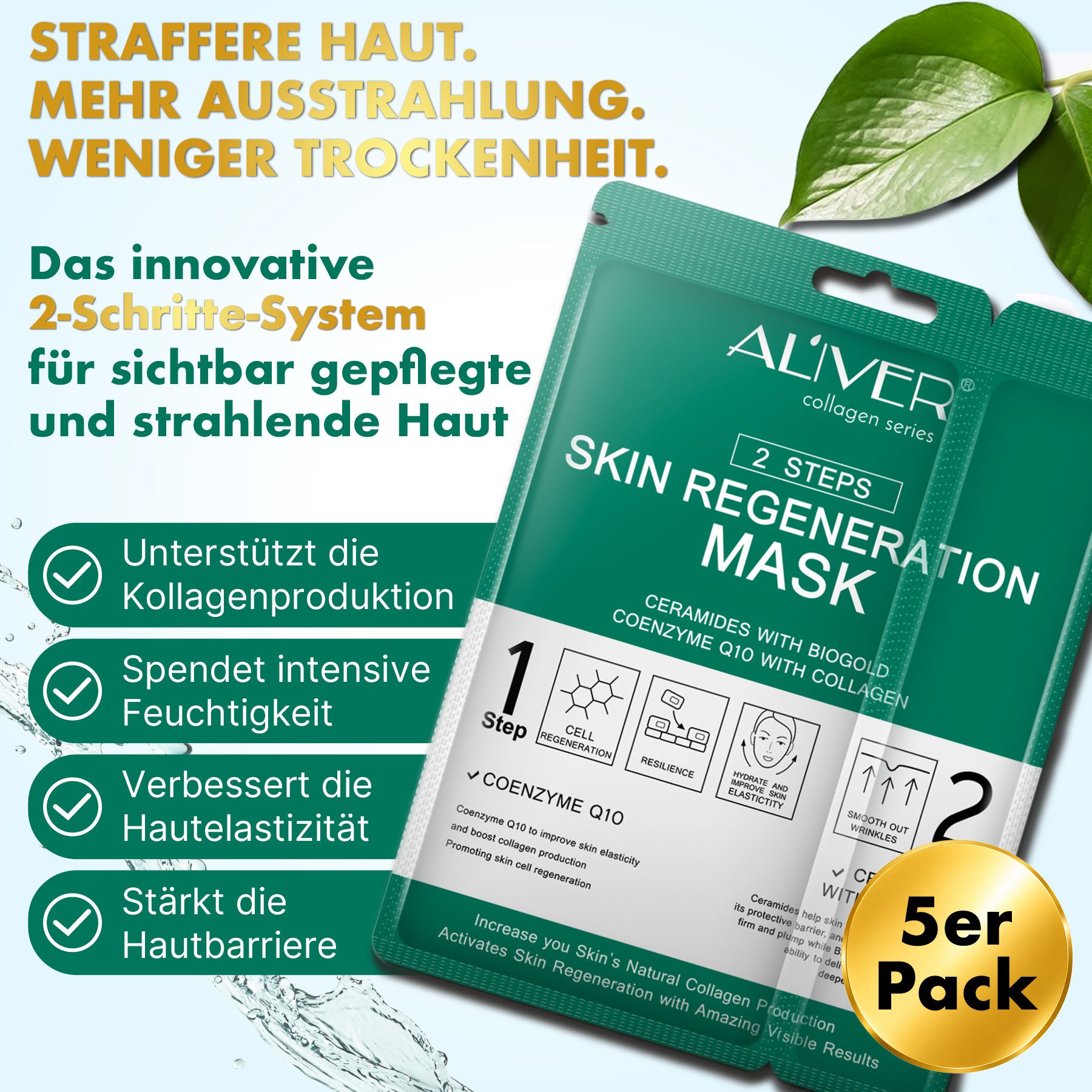ALIVER 2-staps anti-aging gezichtsmaskersysteem met collageen en co-enzym Q10