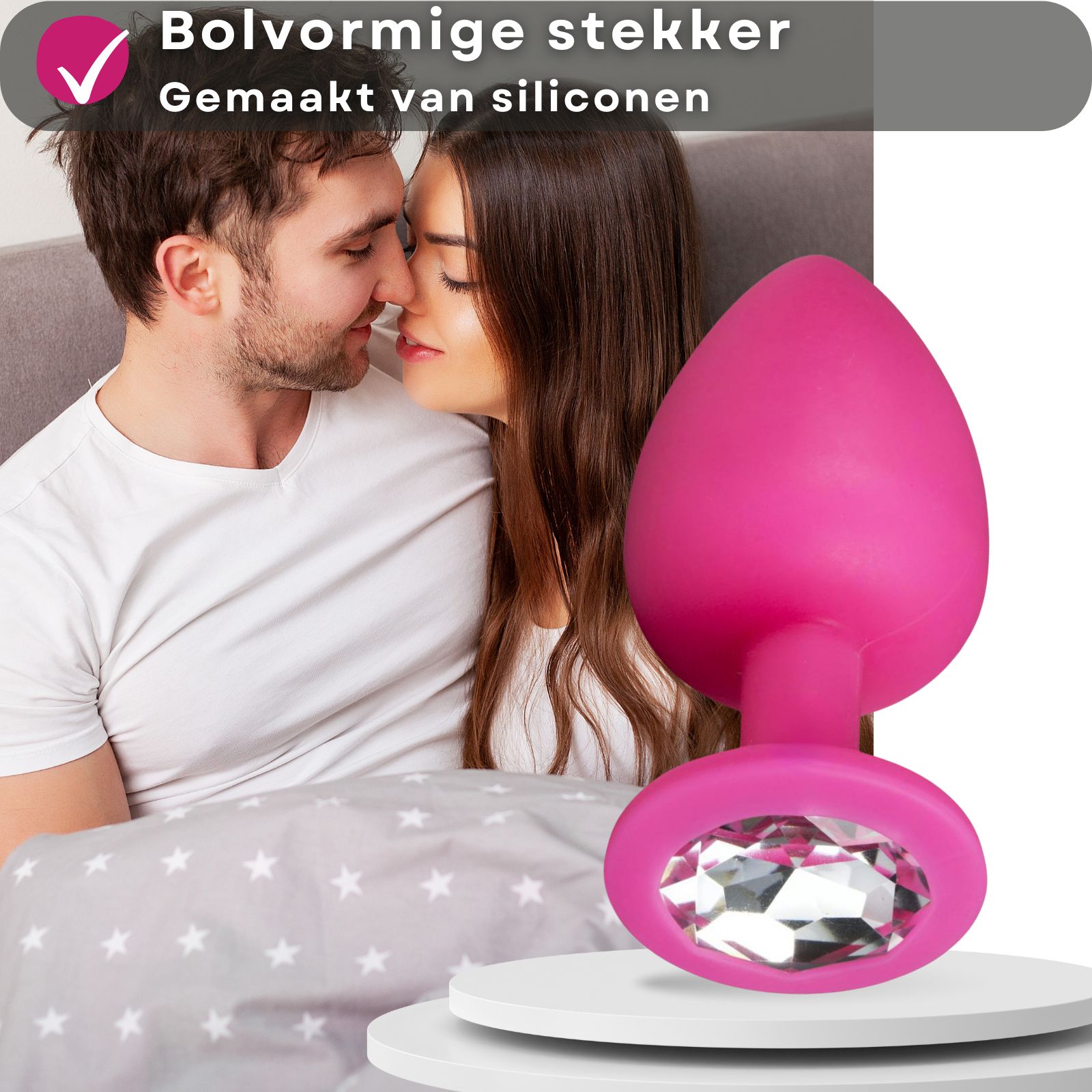 Easytoys - Anale plug van roze siliconen met decoratieve steen - SET