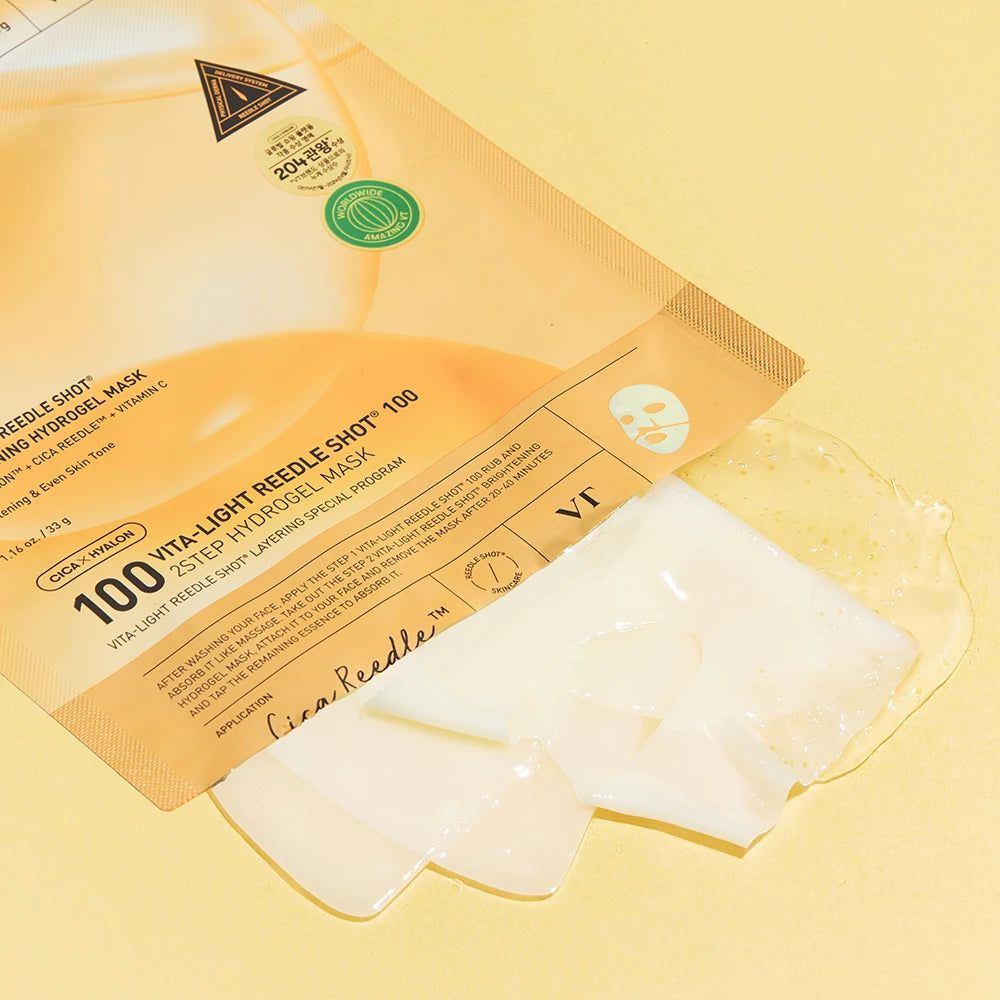 VT COSMETICS Vita-Light Reedle Shot 100 Masque Hydrogel 2 Étapes, emballage.