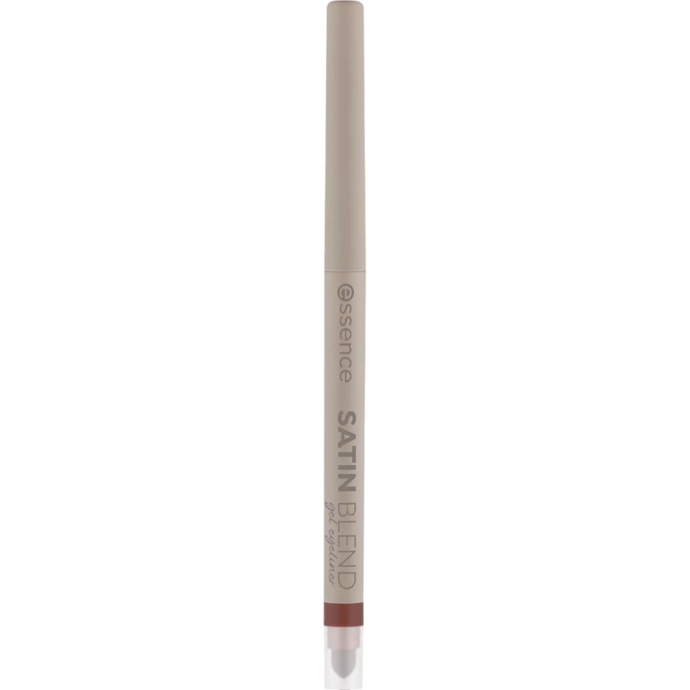 Eyeliner Essence Satin Blend. Corps beige, pointe marron. Capuchon transparent.