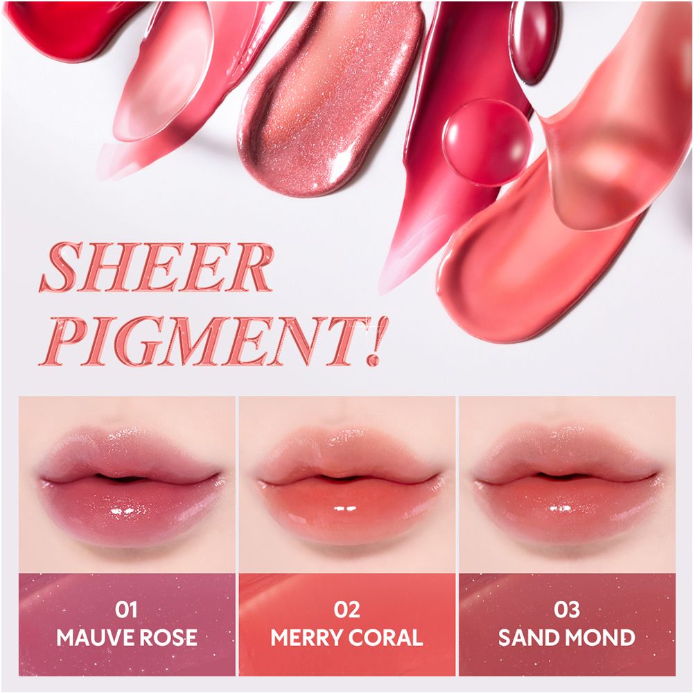 Drie lipswatches in roze, koraal en bruine tinten. Kleurnamen eronder.
